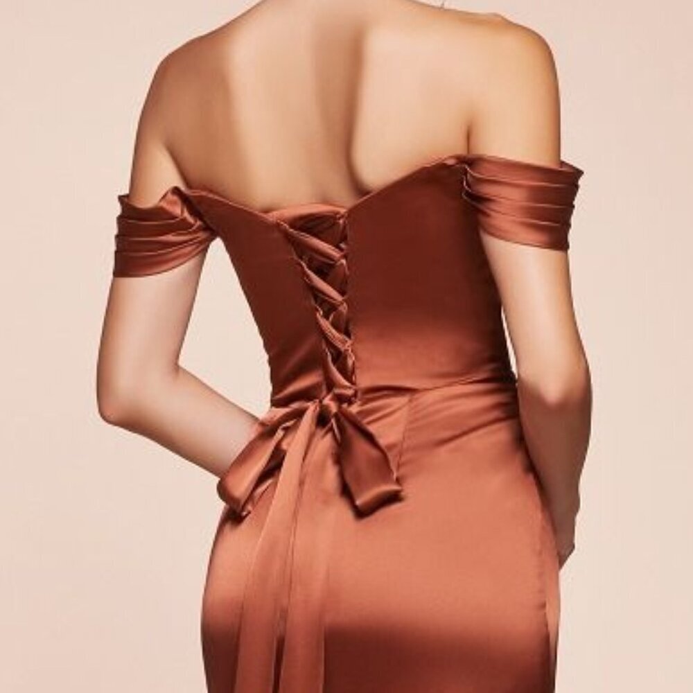 NEW FORMAL OFF SHOULDER LONG SHEATH SATIN GOWN W/ LACE UP CORSET BACK CD 7452 - Picture 5 of 10